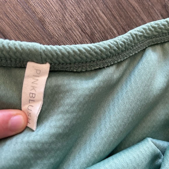 2/$80 PinkBlush off the shoulder ruffle dress maternity sage green medium shower - Picture 5 of 6